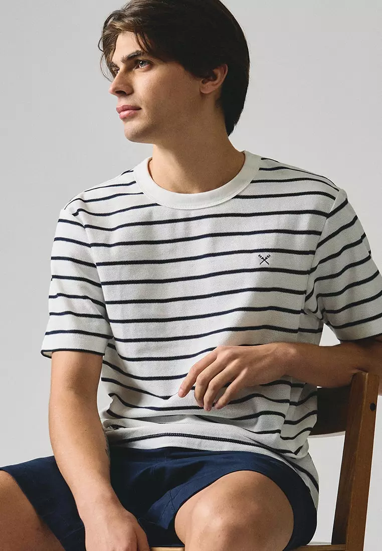 Regular Fit Striped T-Shirt In Honeycomb Pique