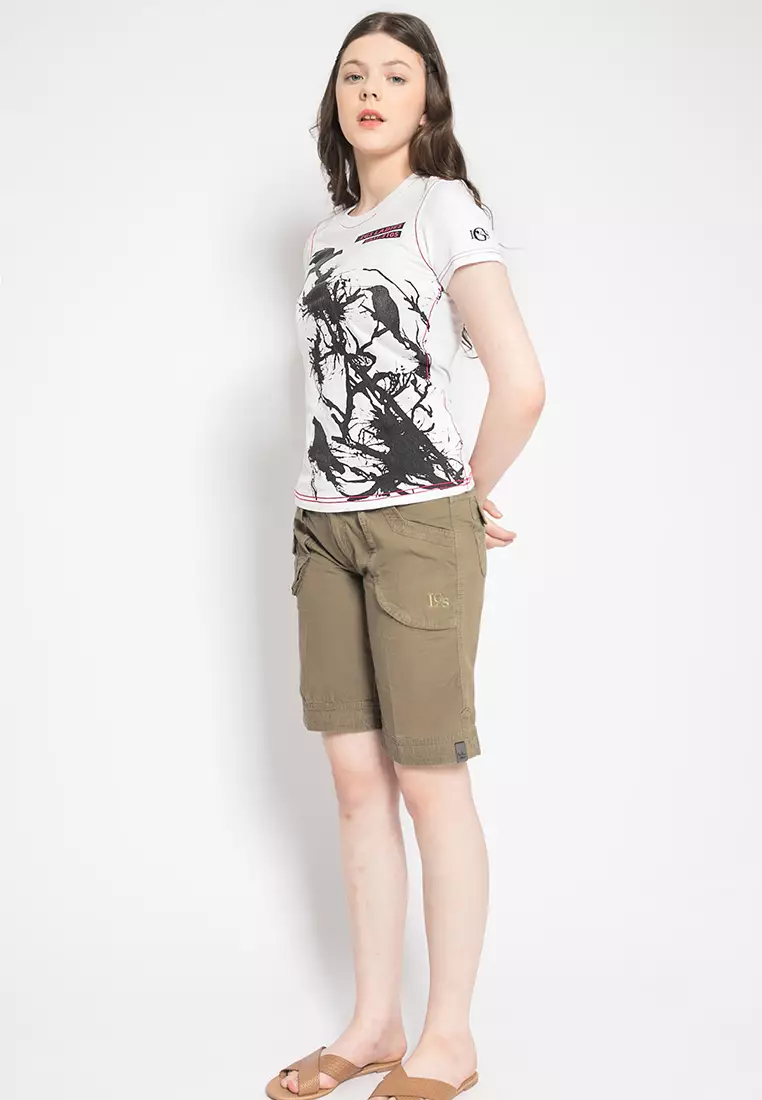 LGS - Kaos Casual Wanita - Lengan Pendek - Basic Putih - Gambar Sablon Abstrack - LTS.555.T678M.019.C