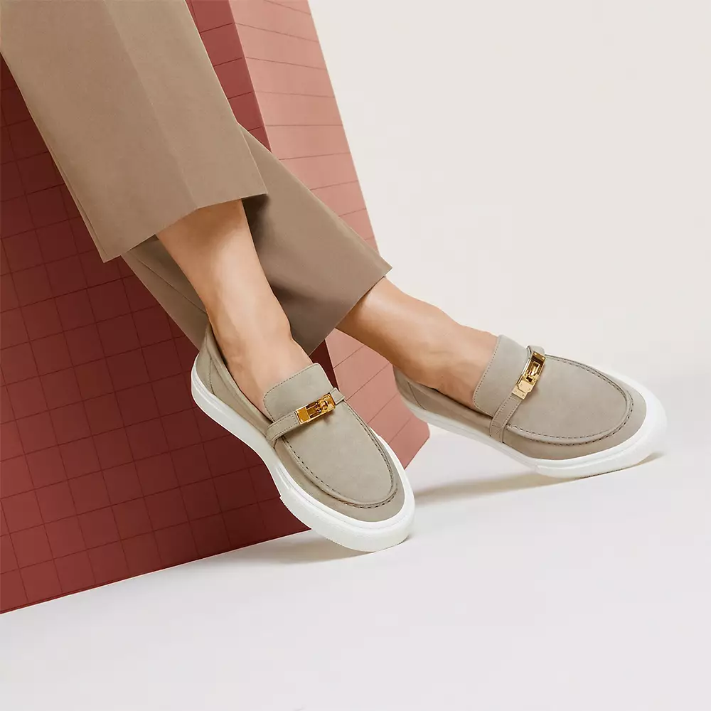 Game Suede Goatskin Slip-On Loafers Beige Esquisse Pbhw