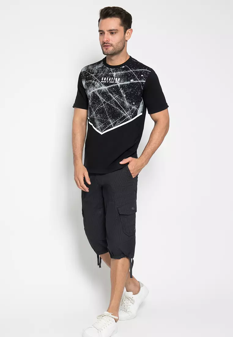 LGS - Celana Casual Capri Pria Motif Garis-Garis Kantong Cargo - LECR.285.248.175.7C