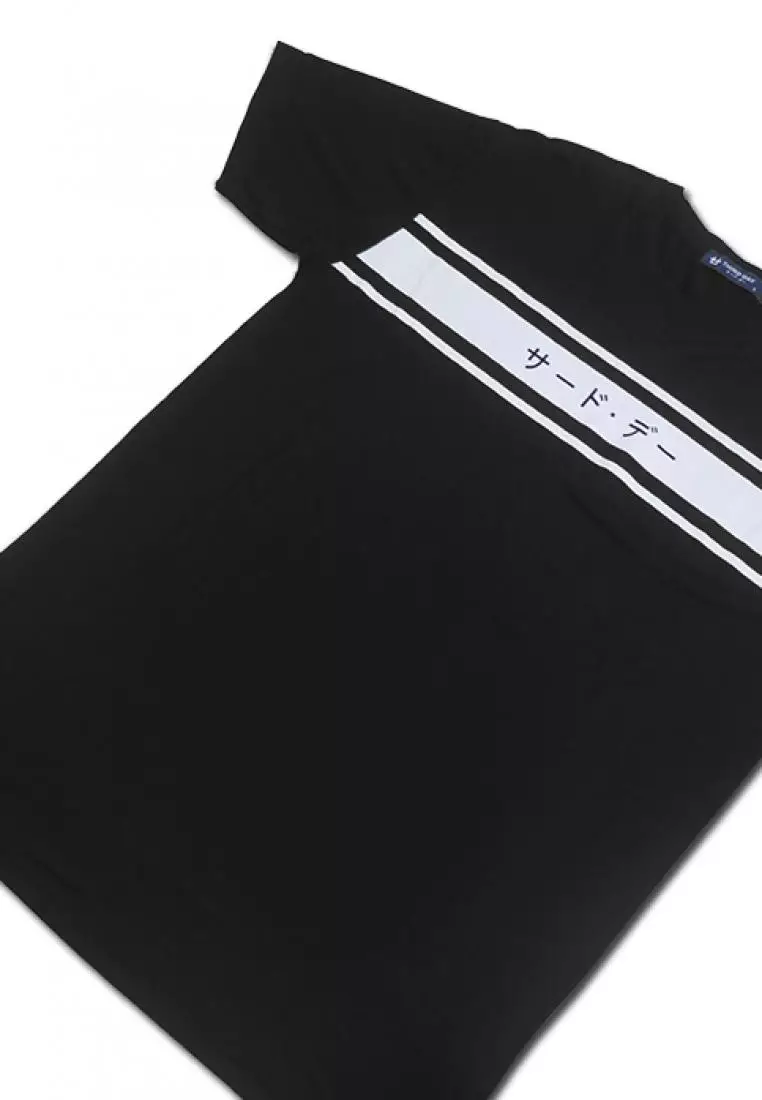 MTD12C 3line katakana blk T-shirt Hitam