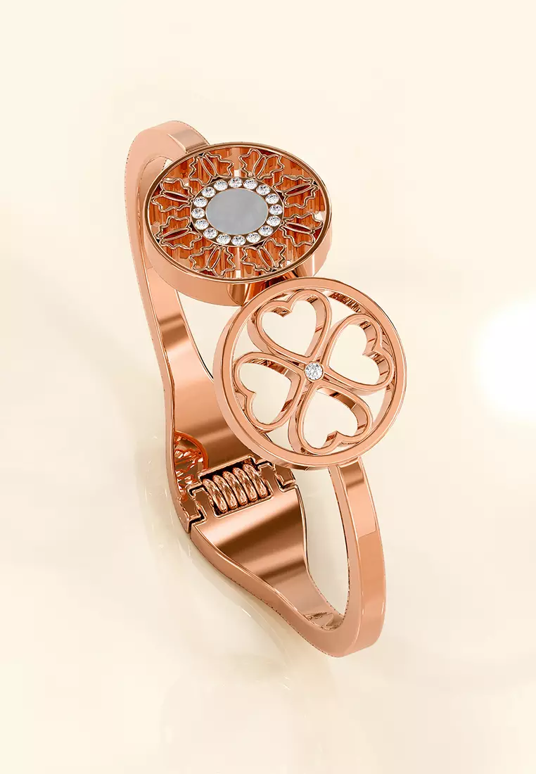 Artistic Floral Hinged Bangle-Rose Gold/Clear