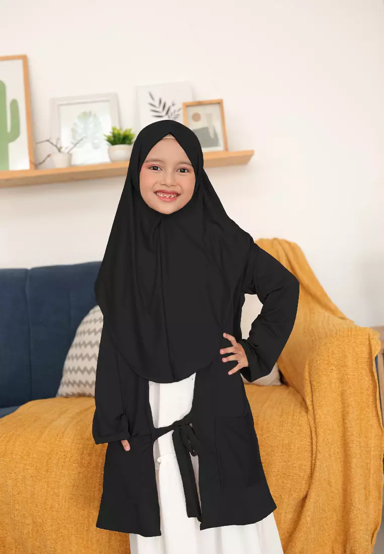 Alifa Bergo Anak | Hijab Instan Anak | Kerudung Instan | Cardigan Outer  - Black