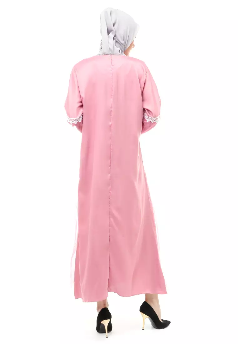 Adelia Gamis Muslimah Wanita Long Dress Motif Polos Premium Quality - Dusty