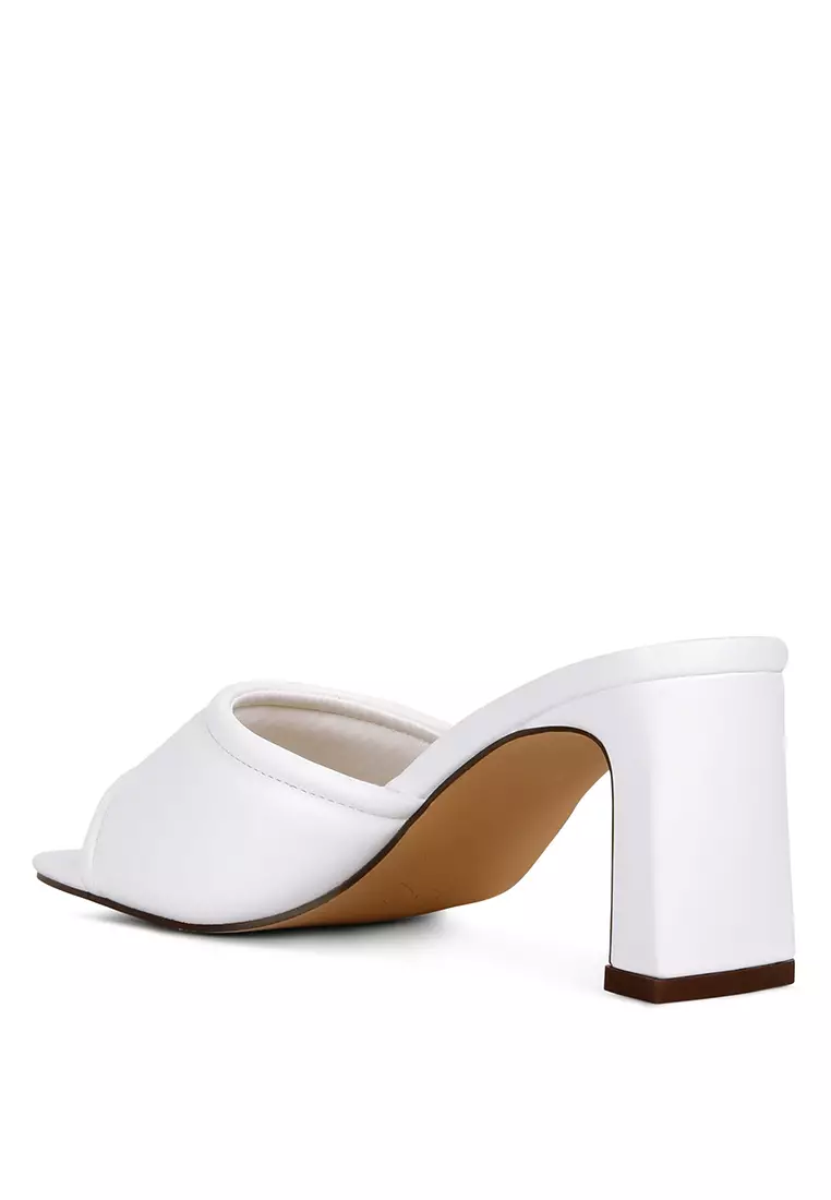 White Quilted Block Heeled Sandals