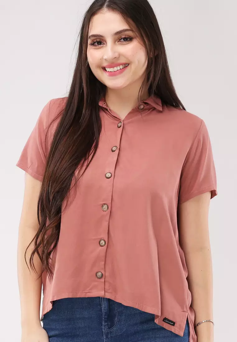 Single Twill Woven Short Sleeves Blouse