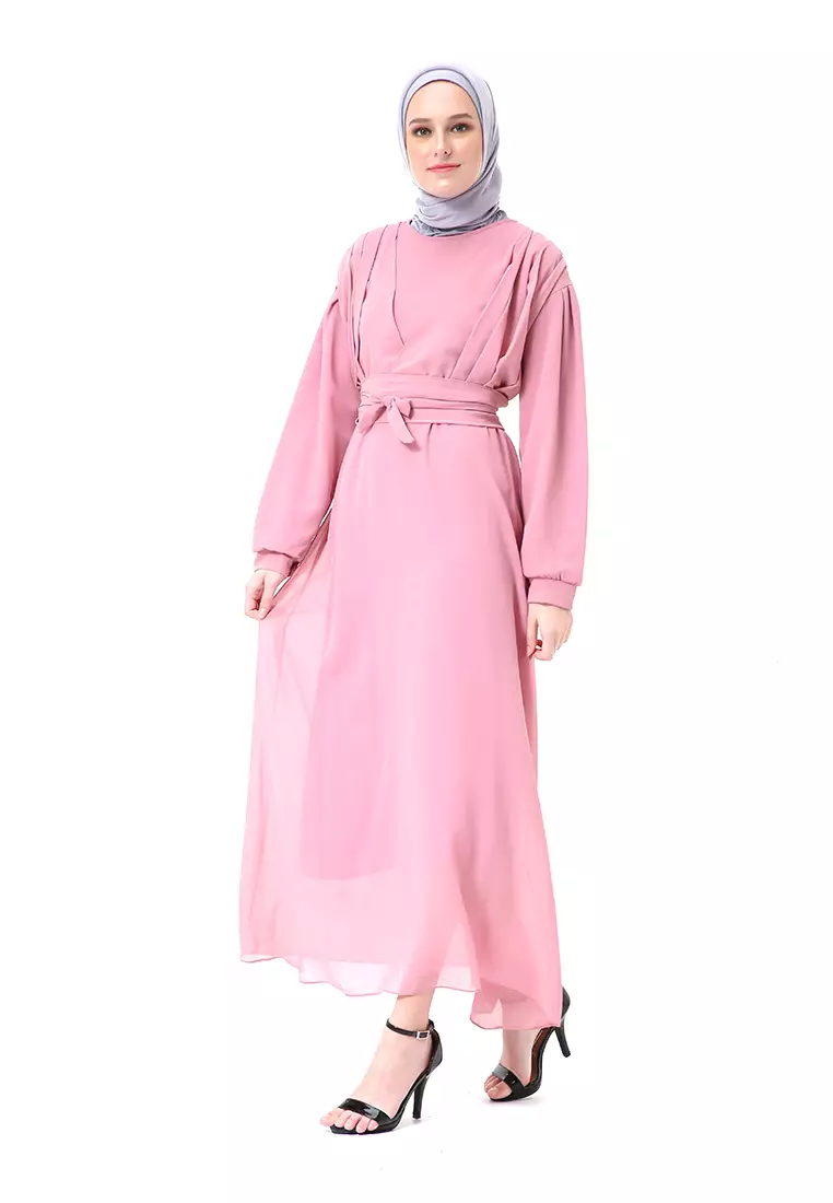 Alika Gamis Dress Long Sleeve Wanita Muslimah High Quality Premium - Dusty