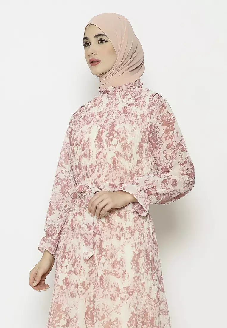 Urban Exchange Aiysah Gamis Pink - Gamis Merah Muda Pleat Warna Pink