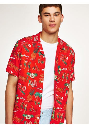 Topman red Red Hawaiian Short Sleeve Shirt 71368AAADC1C93GS_1