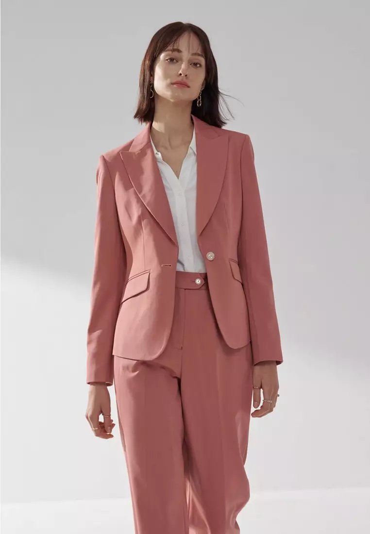 粉橘色劍領適中版西裝外套