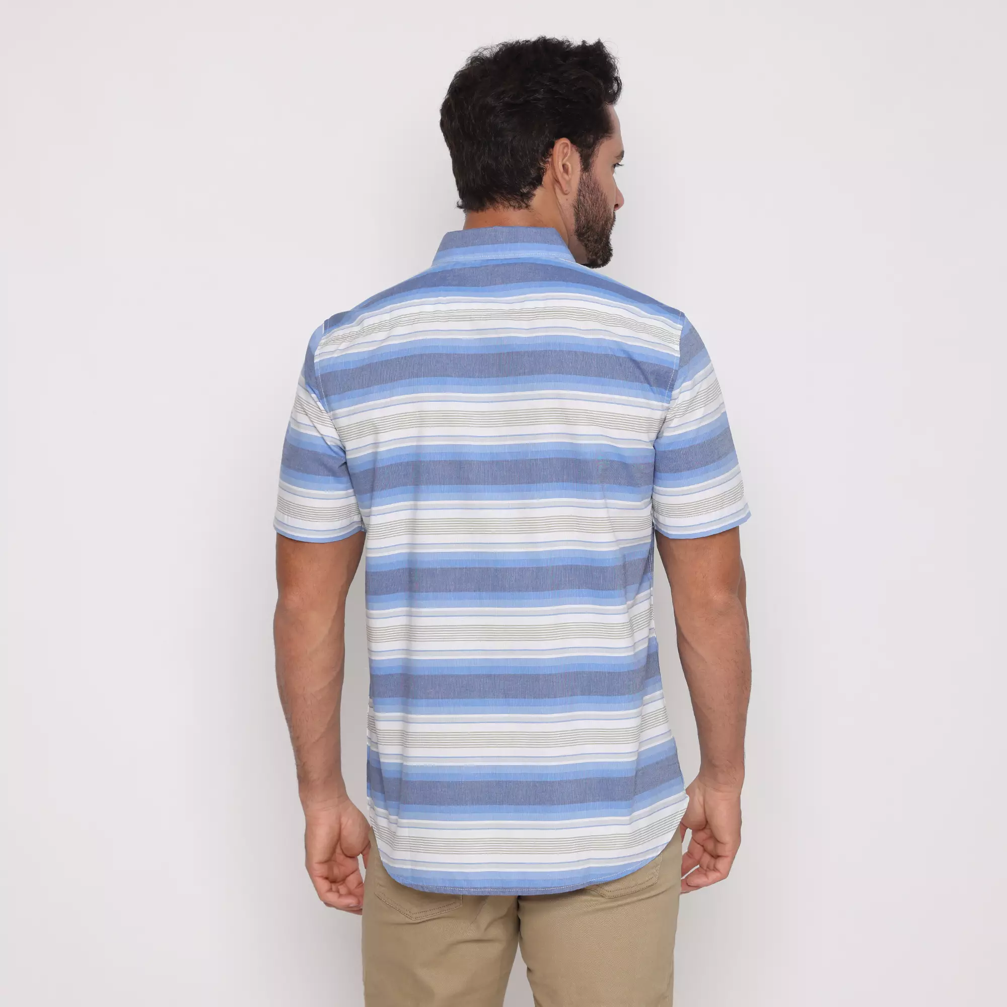 Platini Kemeja Motif Salur Pria Lengan Pendek Katun Biru 73475