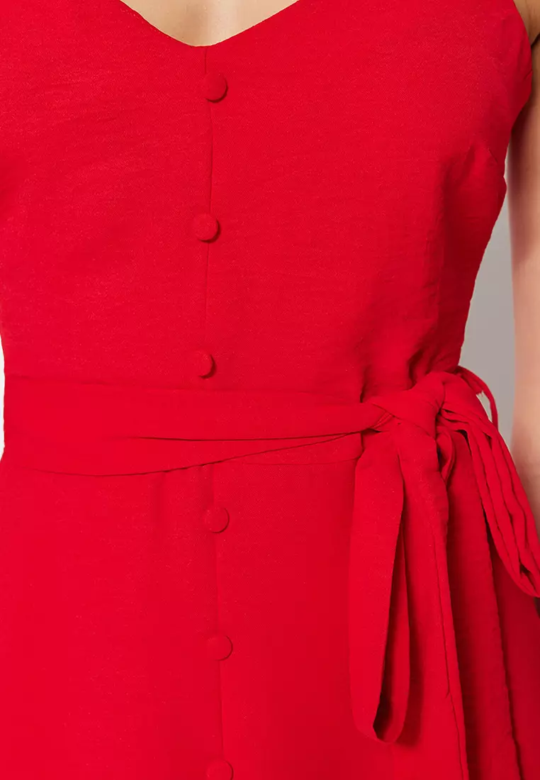 Belted Midi Ruffle Dress