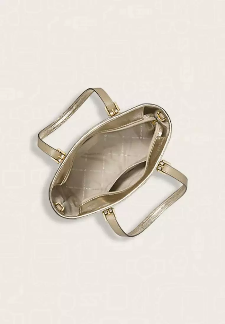 Michael Kors Jet Set Travel Extra-Small Metallic Top-Zip Tote Bag Pale Gold