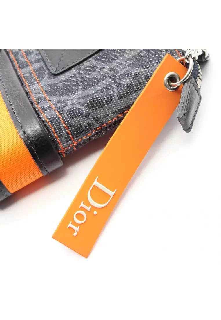 Pre-Loved Christian Dior Flight Line Trotter Handbag tote bag denim leather Indigo blue black orange