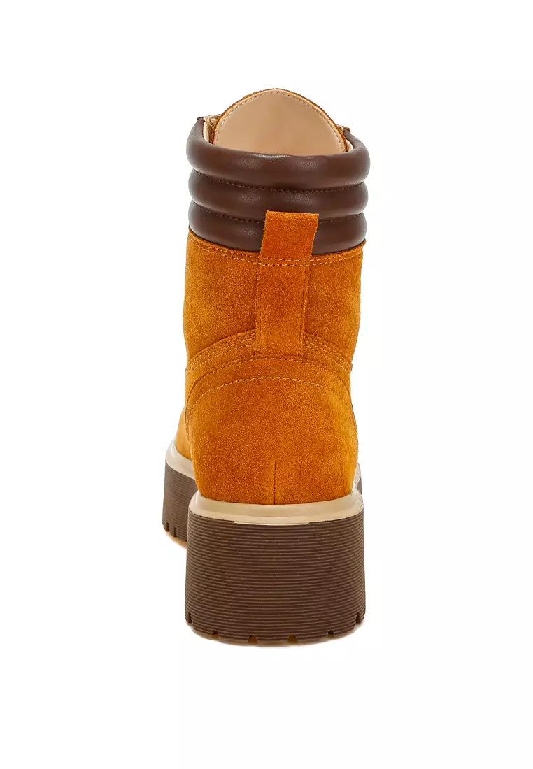 Sepatu Bot Suede Asli Pergelangan Kaki Tinggi Warna Tan