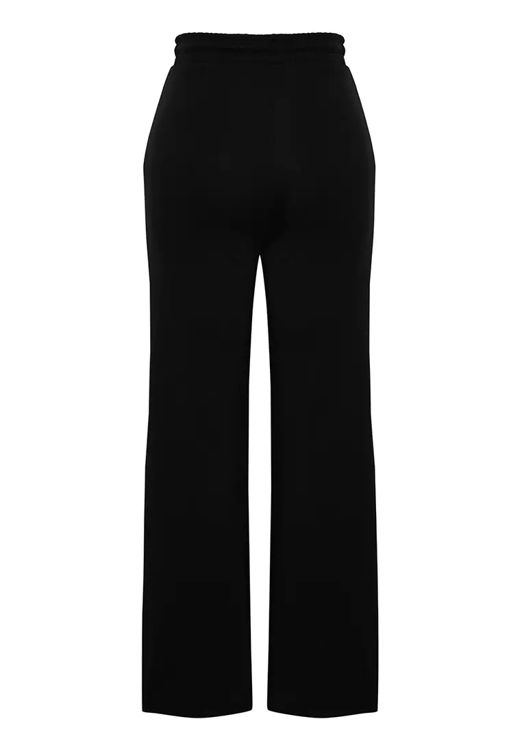 Black Ribbed Detailed Knitted Trousers Tbbss24Ay00004
