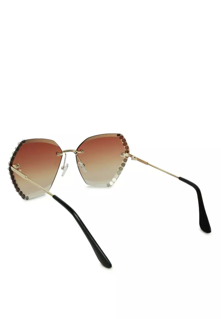 Embellished Butterfly Sunglasses In Brown