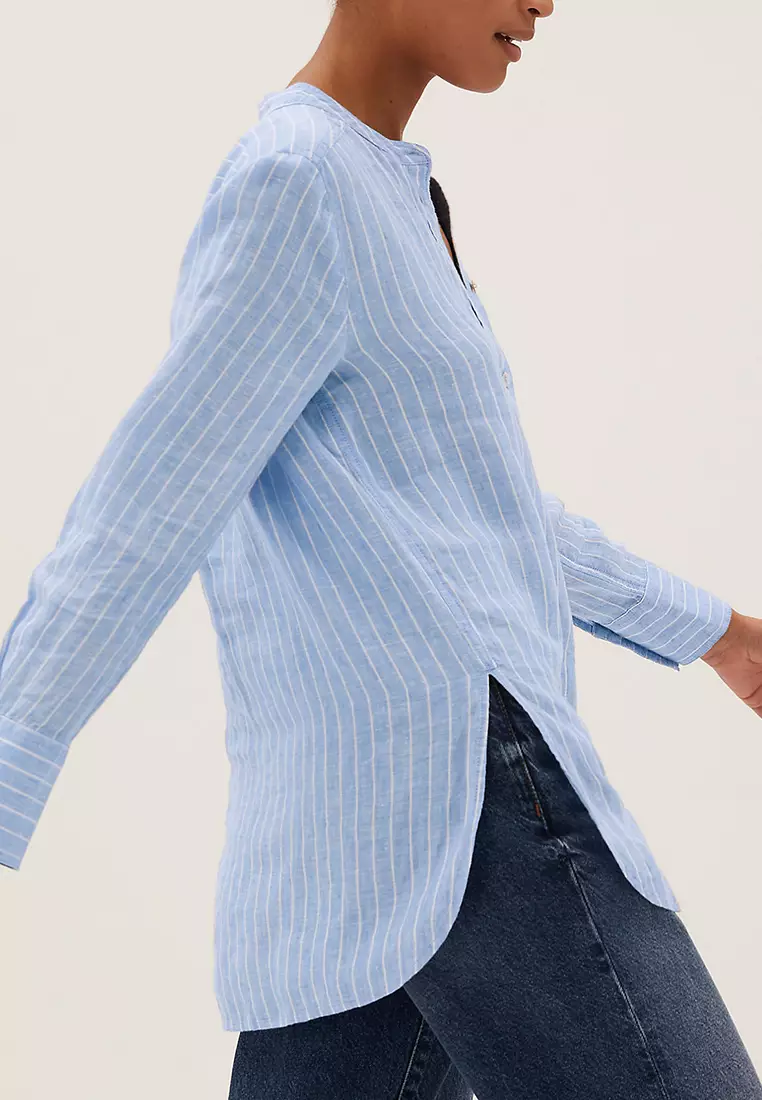 Pure Linen Longline Popover Blouse