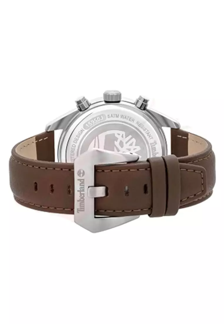 Timberland Solar - Jam Tangan Chronograph Pria - Silver - Brown Leather Strap - TBL 15950 JYS-03