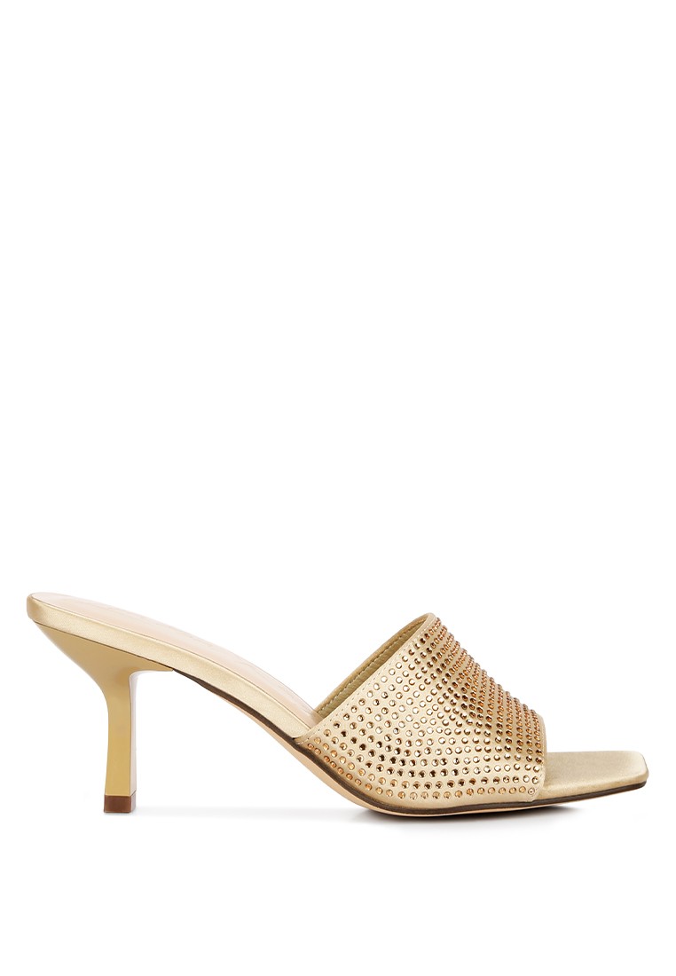 Gold Heat Set Mid Heel Sandals