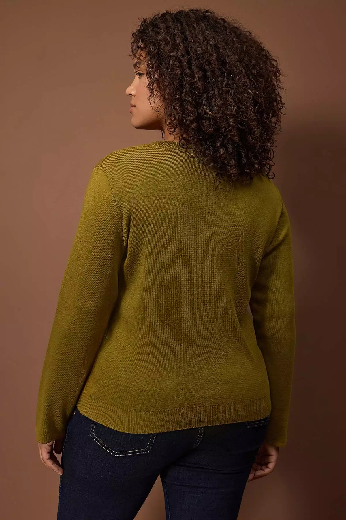 Wardrobe Essentials Oil Green Button Detailed Cotton Basic Knitwear Cardigan Tbbaw26Av00042