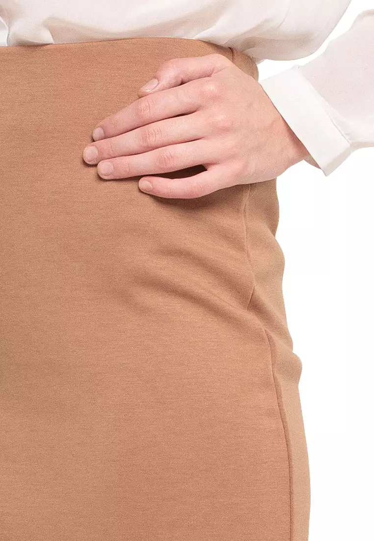 Chalon Midi Skirt Motif Solid Design Casual Bawahan Wanita - Brown