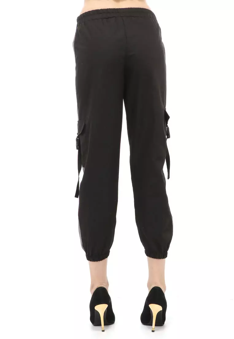 Jourel Celana Panjang Kasual Wanita Jogger Cargo Pants Plered Line Material Cotton ORIGINAL - Black Gray