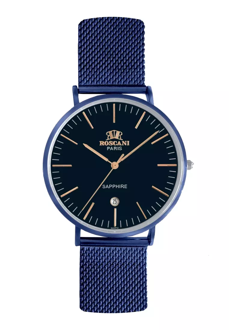 Hugh 425 sapphire Crystal Minimalist Design Blue Mesh Men Watch