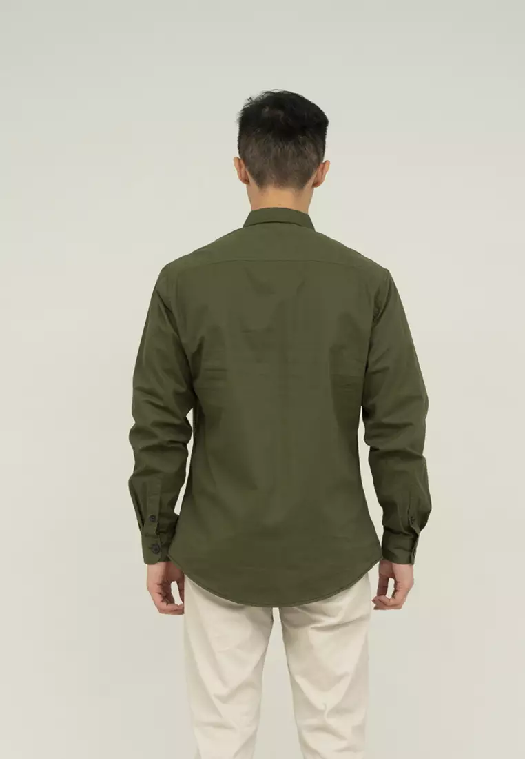 Houseofcuff Kemeja Lengan Panjang Double Pocket Army