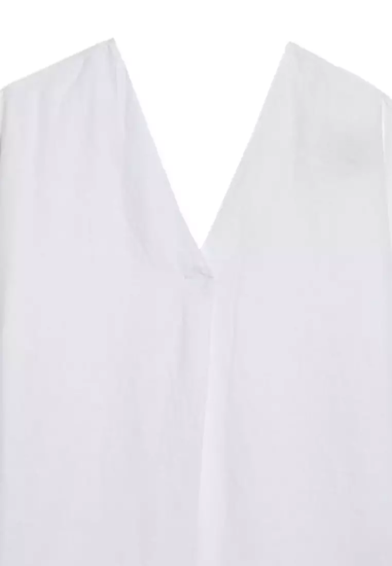 Pure Linen V-Neck Relaxed Popover Blouse