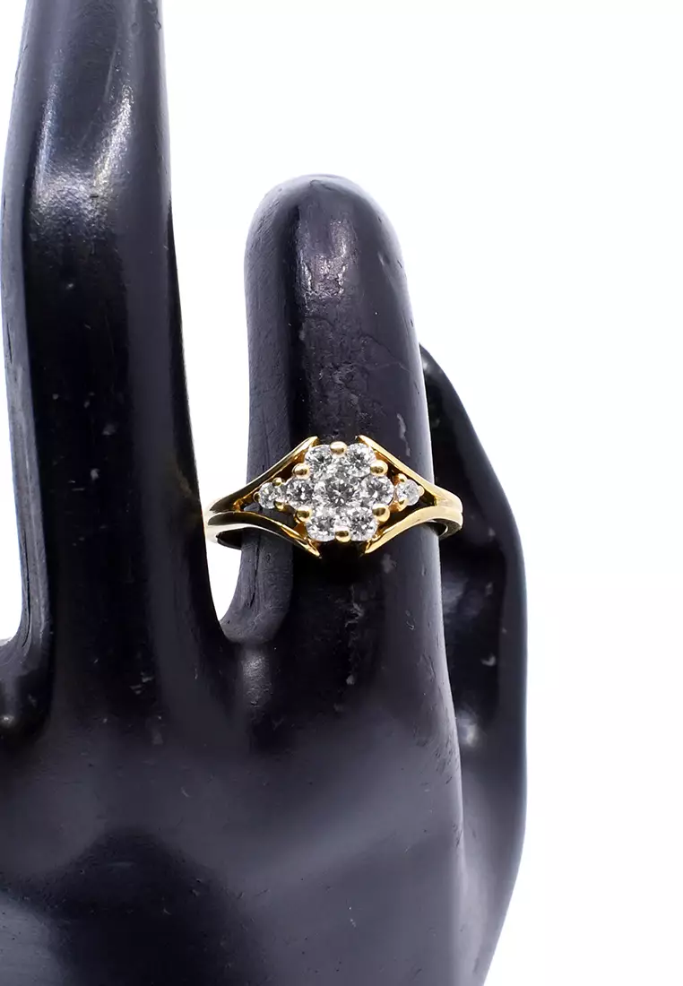 18K Italian Made Yellow Gold Lady Ring with Diamonds