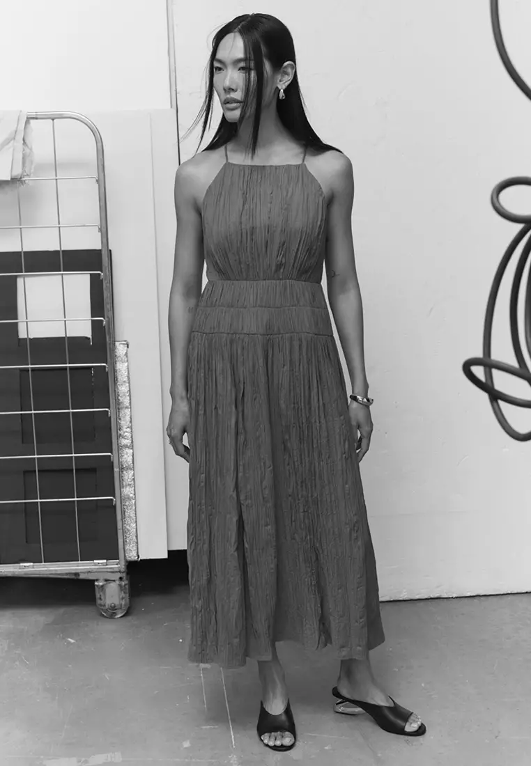 Shirred Sleeveless Midi Dress