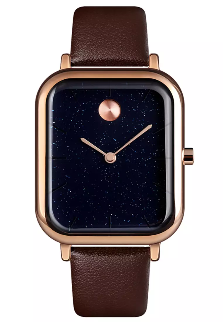 Skmei Fashion Watch Rosegold Brown Leather Strap 9187