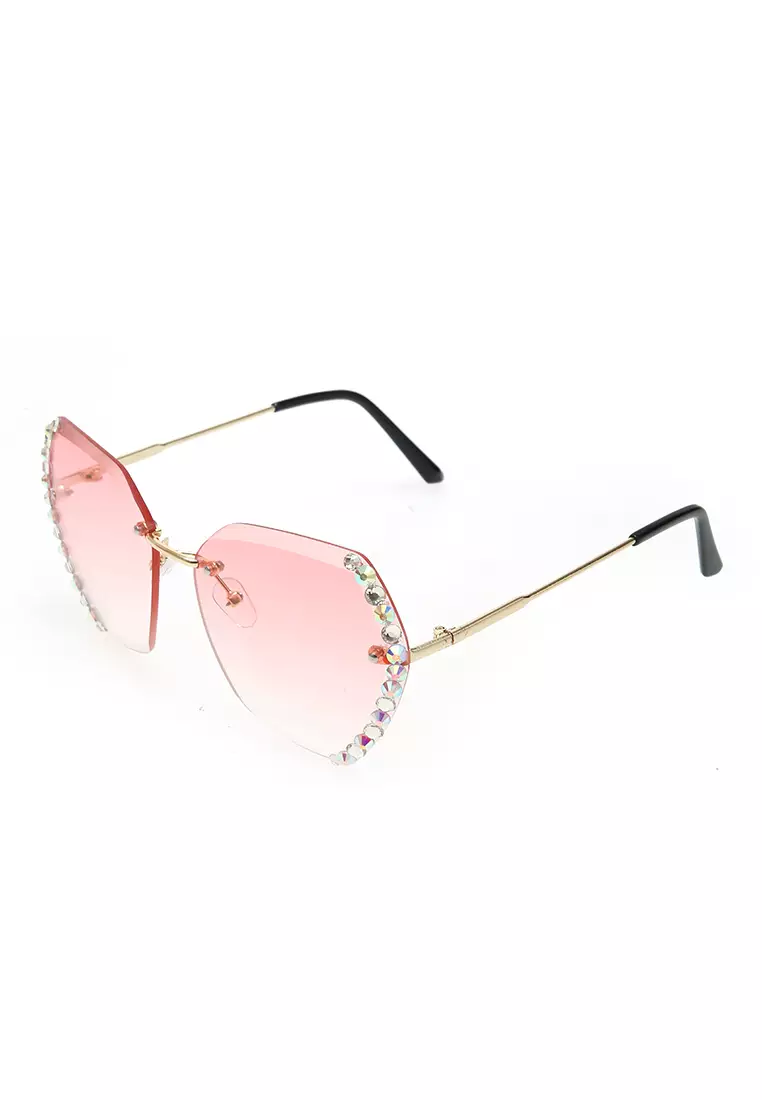 Revika Kacamata Fashion Wanita Sunglasses Frameless Cut Edge Material Metal ORIGINAL - Pink