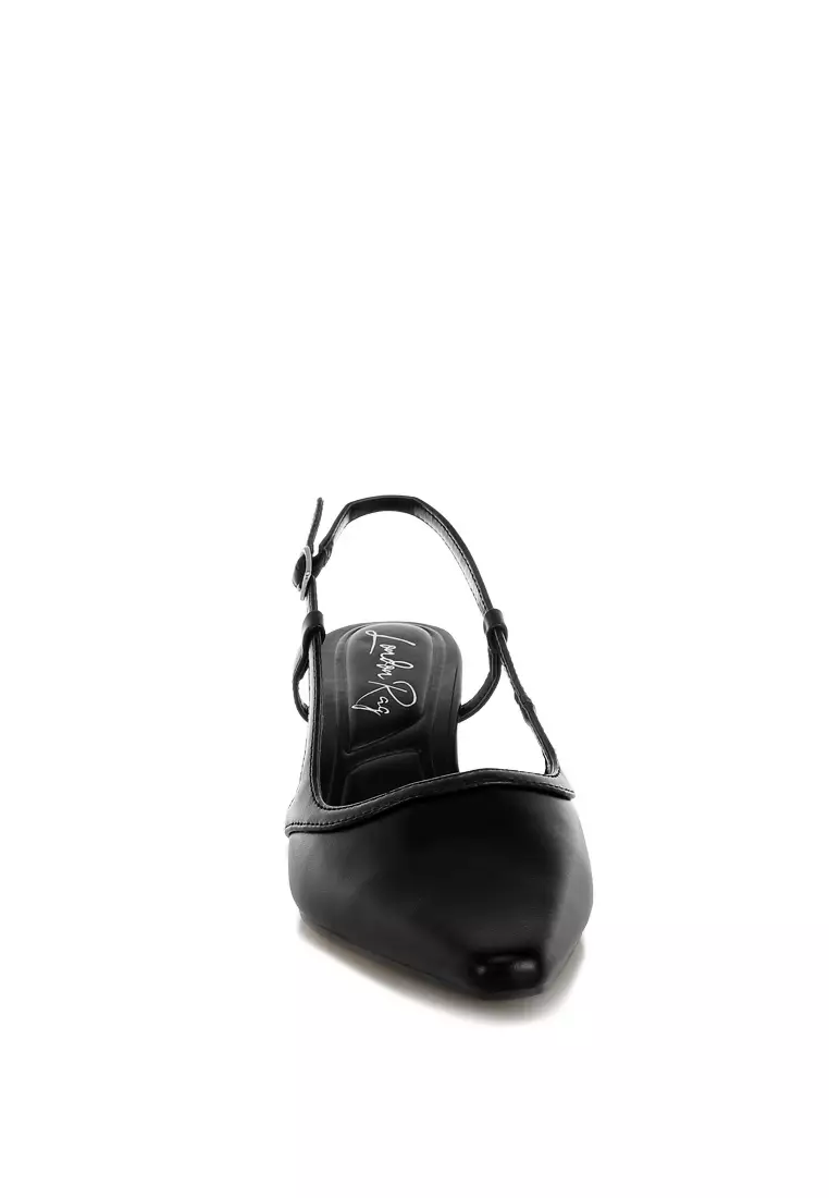 Slingback Pin Buckle Kitten Heels In Black