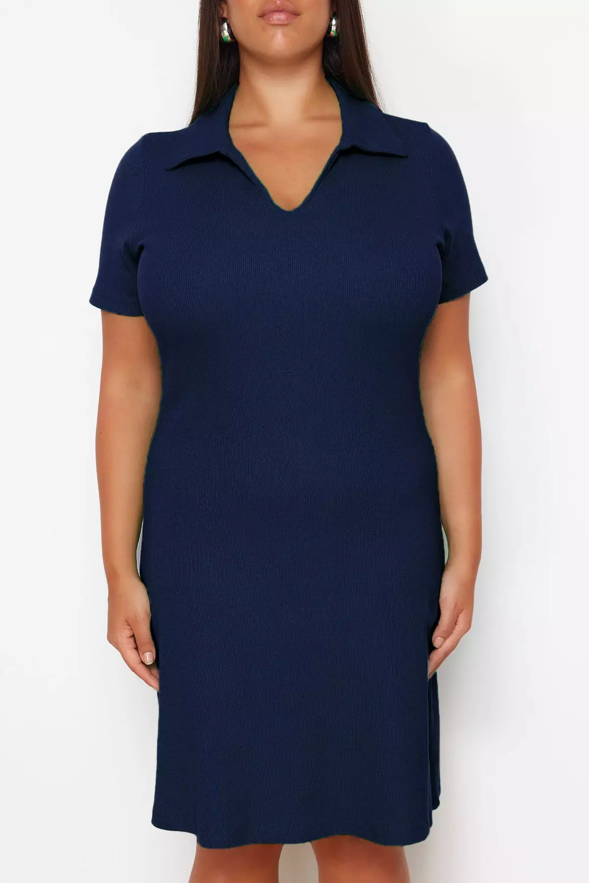 Navy Blue Camisole Knit Plus Size Dress