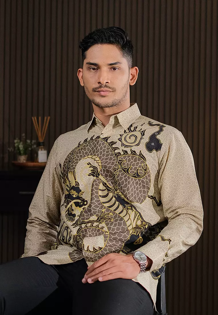 Hadinata Batik Pria Kemeja Panjang Superfine Bilva Beige