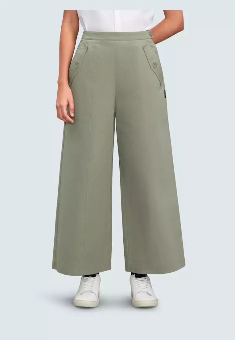 Women's Grey Cotton Wide Leg Pants