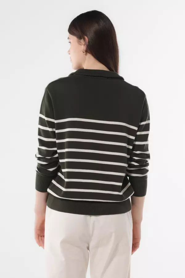 MINIMAL - Reeny - Sweater Rajut Zipper Motif Garis - Green