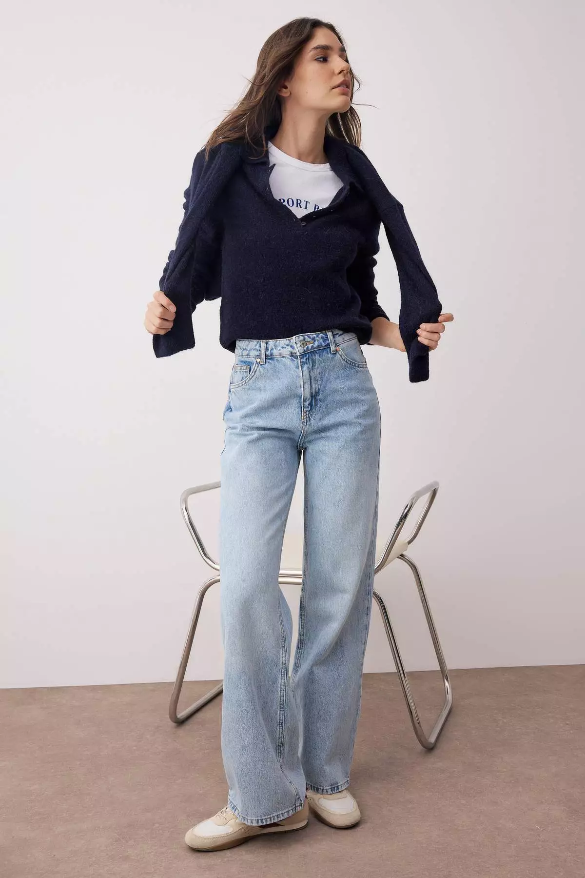 Light Blue High Waist Wide Leg Jeans Twoaw26Je00074