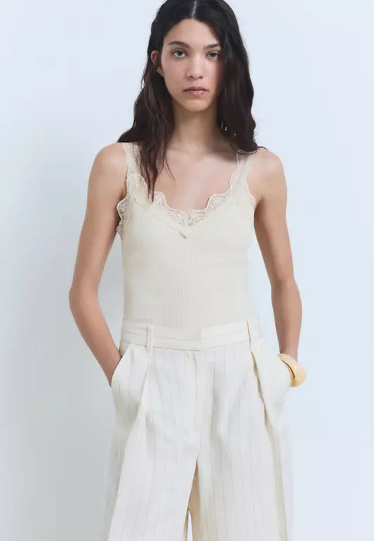 Fitted Top With Lace Neckline