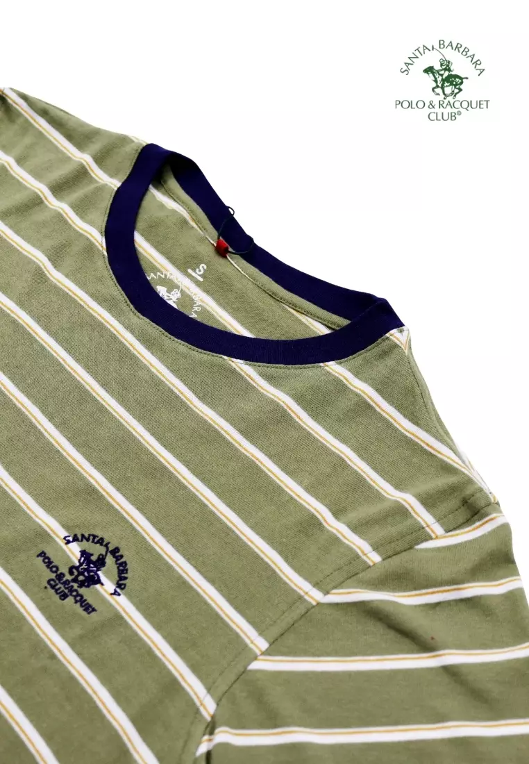 Stripe Fatigue Round Neck T-Shirt For Men W/ Embroidered Logo