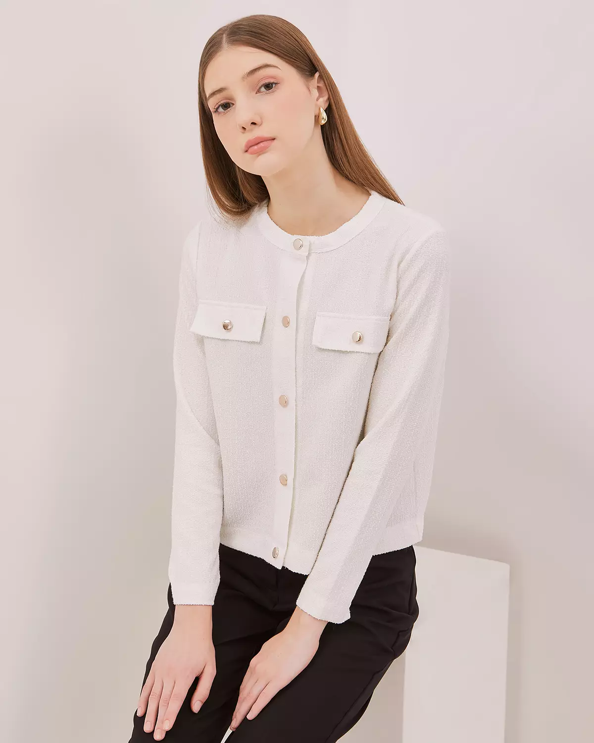 WOMEN'S WHITE LONG-SLEEVED CARDIGAN