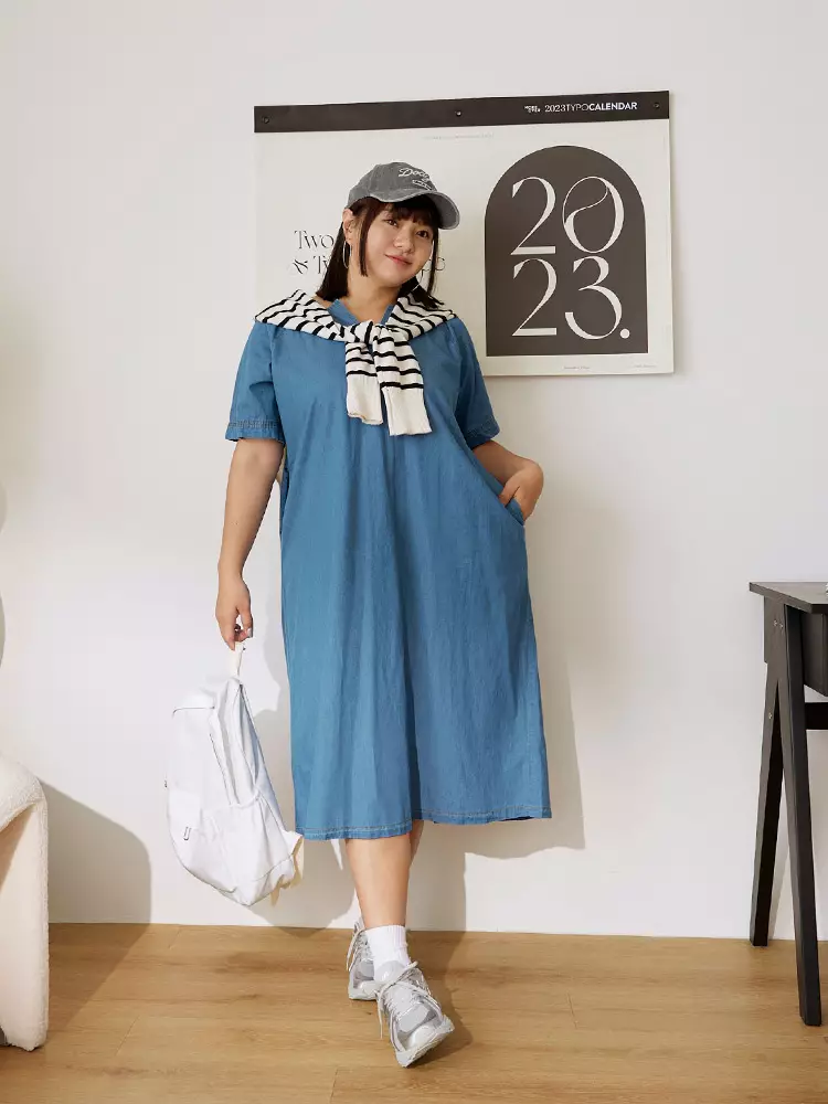 Buy OBSTYLE Denim asymmetric V-neck H-line dress [DA10101] Online | ZALORA  Malaysia
