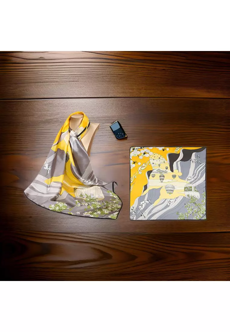 Luxury Silk Ladies' Large Scarf, Sun-Proof Crepe Satin, Premium Souvenir.