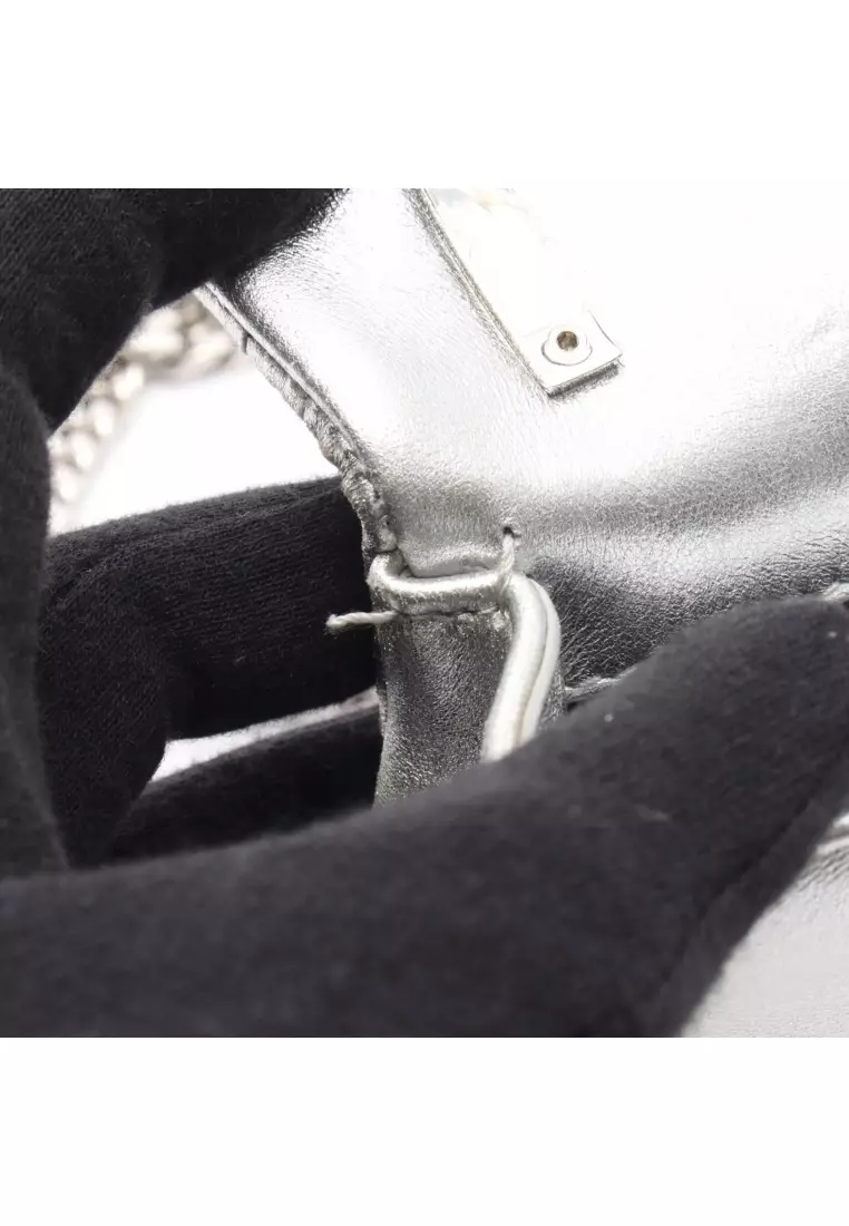 Pre-Loved Burberry LOLA roller chain shoulder bag leather Silver