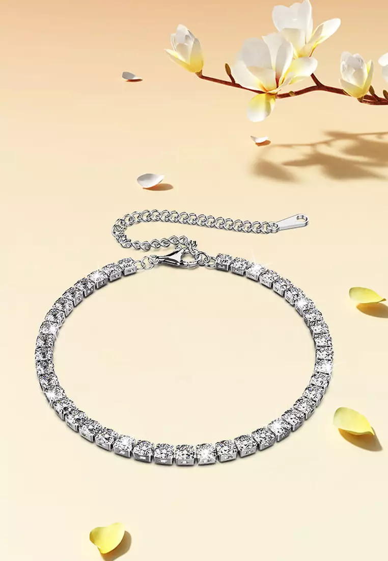 KRYSTAL COUTURE Arena Crystal Tennis Bracelet Embellished with SWAROVSKI® crystals-White Gold/Clear