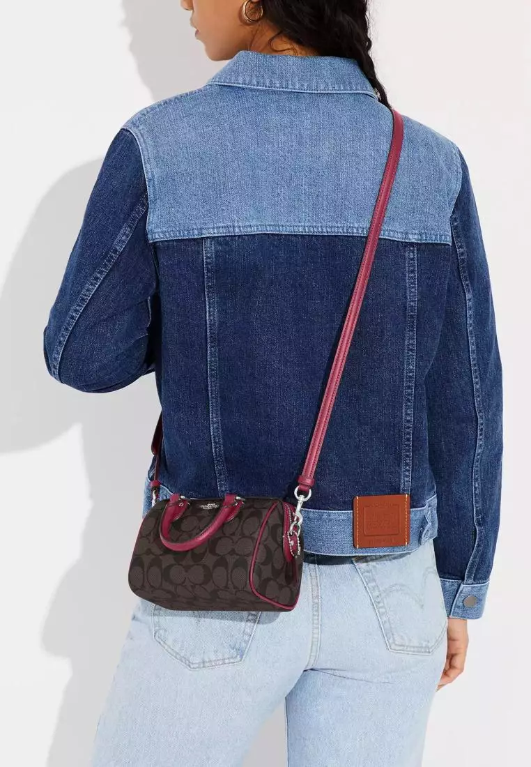 Coach Mini Rowan Crossbody In Signature Canvas Brown Bright Violet