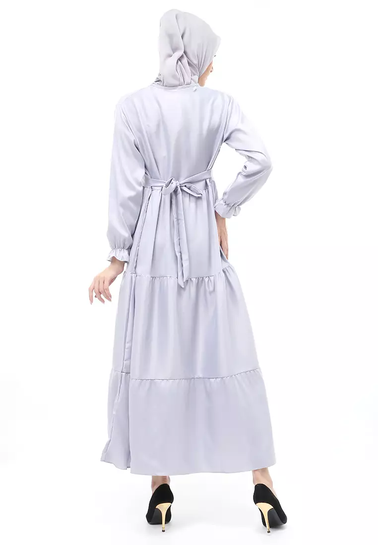 Alvia Gamis Rempel Panjang Wanita Motif Polos Long Sleeve Regular Fit - Abu
