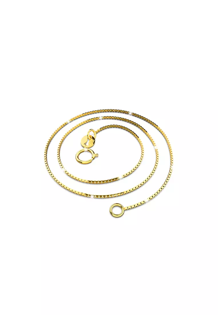 Solid 925 Sterling Silver Box Chain Necklace in Gold Layered